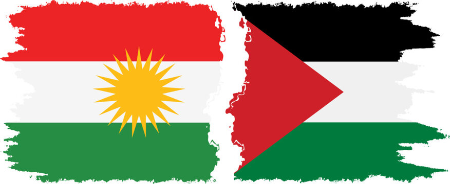 Palestine and  Kurdistan grunge flags connection, vector