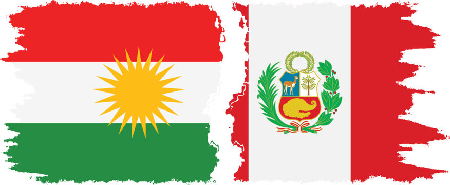 Peru and  Kurdistan grunge flags connection, vector
