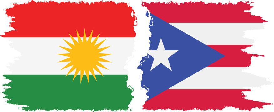Puerto Rico and  Kurdistan grunge flags connection, vector