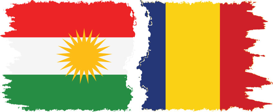 Romania and  Kurdistan grunge flags connection, vector