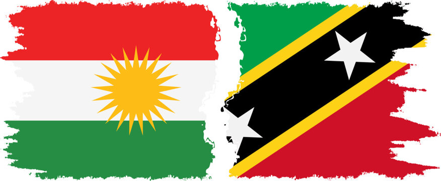 Saint Kitts and Nevis and  Kurdistan grunge flags connection, vector