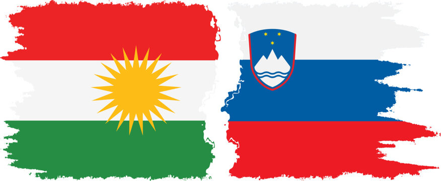 Slovenia and  Kurdistan grunge flags connection, vector