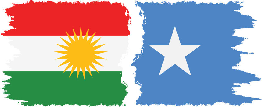 Somalia and  Kurdistan grunge flags connection, vector