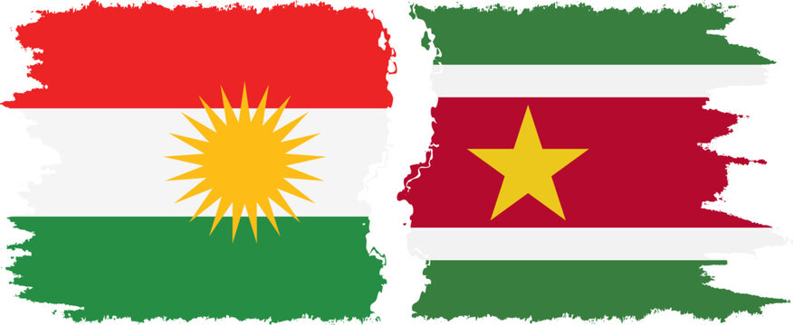 Suriname and  Kurdistan grunge flags connection, vector