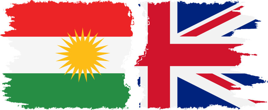 UK and  Kurdistan grunge flags connection, vector
