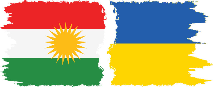 Ukraine and  Kurdistan grunge flags connection, vector