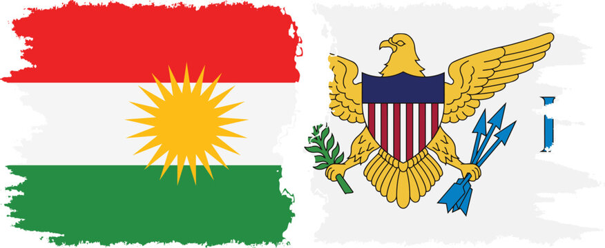 United States Virgin Islands and  Kurdistan grunge flags connection, vector