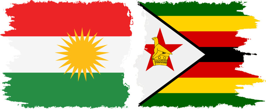 Zimbabwe and  Kurdistan grunge flags connection, vector