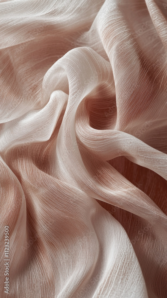 Poster gentle curves and layers of pantone mocha fabric interact with light, creating a warm and inviting a