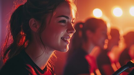 Happy Woman in Fitness Class Group Exercise Active Lifestyle