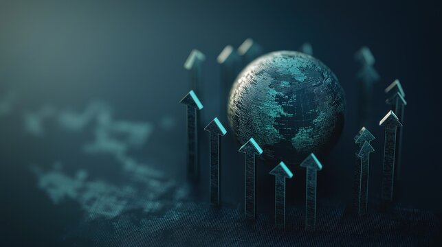 8K Bitcoin growth chart in minimalist 3D render globally