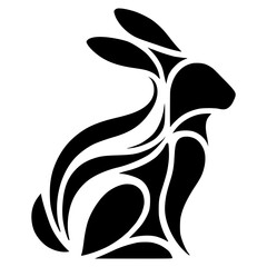 Obraz premium Minimalist black and white hare silhouette created with clean lines, abstract design on plain background, perfect for modern minimalist art style
