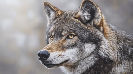 Obraz premium A gaze from a strong and self-confident wolf. stock photo. wolf wallpaper. Ultra realistic. Photorealistic hypermaximalist hyper realistic fine detail