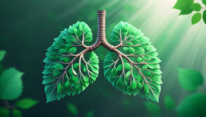 Leaf-shaped lungs symbolizing green and healthy breathing concept. 