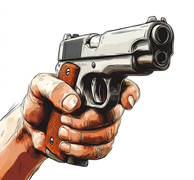 hand holding silver pistol, aiming forward clip art preview