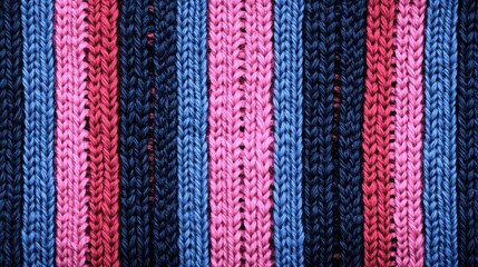 Fototapeta premium Knitting wool vector pattern without seam. Striped jersey fabric winter sweater pink, black, blue. Craft knitted fabric texture ornament.