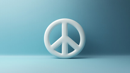Off-white 3D Peace Symbol on Light Blue Background with Copy Space
