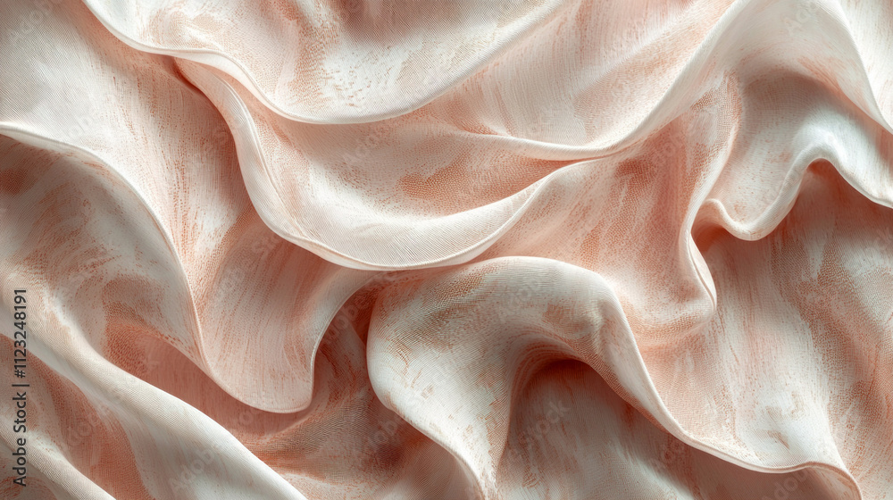 Poster elegant layers of fabric display soft waves in pantone mocha, capturing light and warmth in a serene
