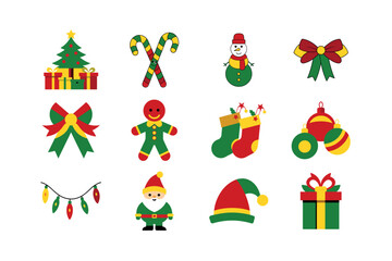 Naklejka premium Minimalist Holiday Icons – Christmas Decorations and Festive Symbols
