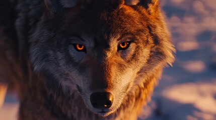 Wallpaper of a wolf with a strong, intense gaze in a close-up portrait. wolf wallpaper. Ultra realistic. Photorealistic hypermaximalist hyper realistic fine detail