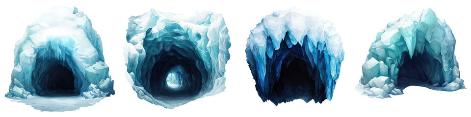 Obraz premium Mesmerizing frozen caverns carved by the elements in a vast Arctic landscape showcasing the breathtaking power of nature and the captivating beauty of icy formations