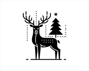 Christmas Deer Vector Logo Design Illustration. Merry Christmas