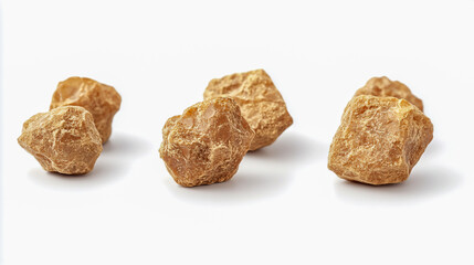 Full depth of field, clipping path, isolated nuggets on white background