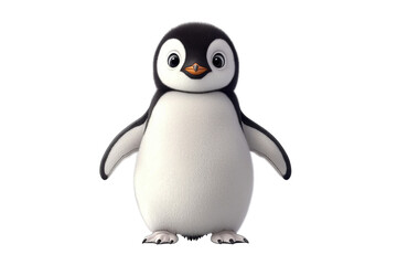 Naklejka premium Cute cartoon penguin standing upright with a friendly expression. transparent background.