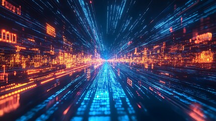 Obraz premium 3d visualization of dynamic data flow in a futuristic environment