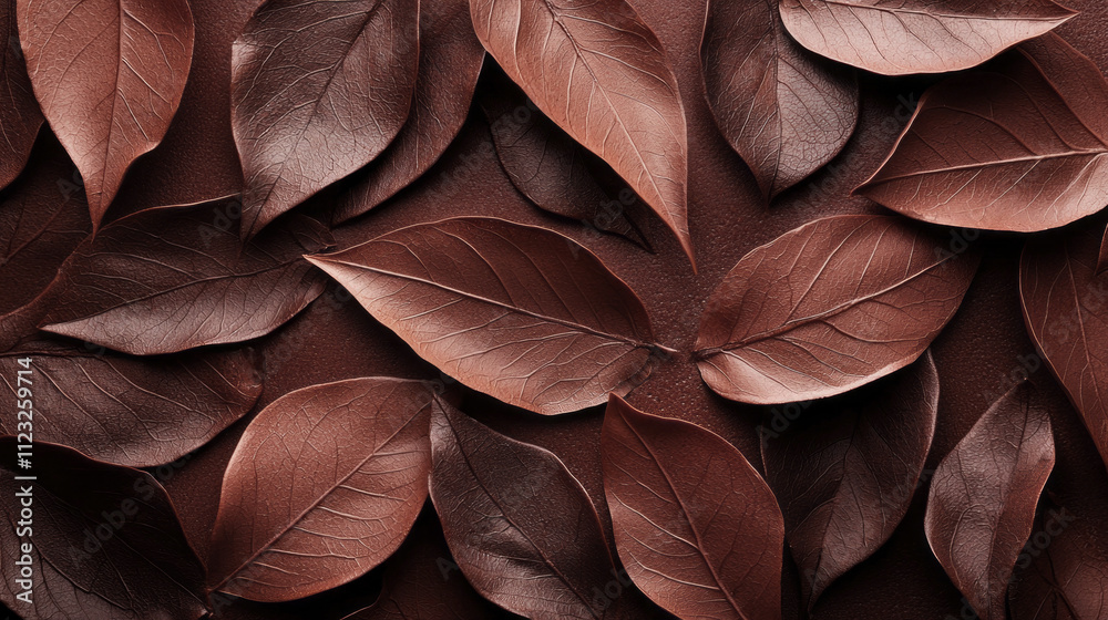 Poster An array of textured leaves in shades of mocha mousse creates a soothing and elegant backdrop perfect for artistic expression