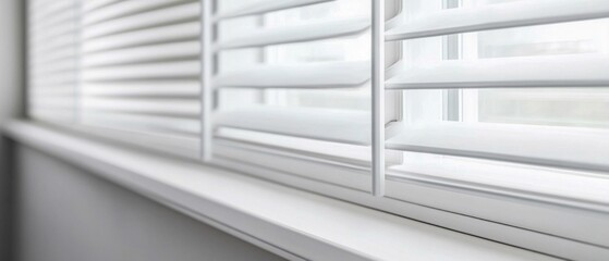 Obraz premium Close-Up of White Blinds with Blurred Living Room Interior in Background