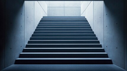 Fototapeta premium Minimalist Staircase with Dark Blue Concrete Steps Leading to Daylight