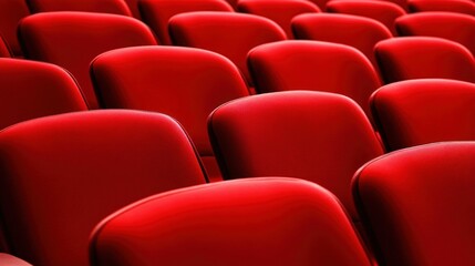 Fototapeta premium Close-Up of Red Cinema Seats in Theater with Red Background