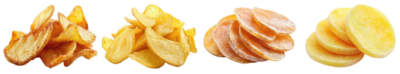 Delicious Potato Wedges Fries and Slices Food Photography on transparent background