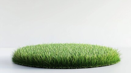 Green Grass Circular Podium on Isolated White Background