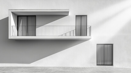 Obraz premium Modern Minimalist Architecture Balcony Windows White Wall