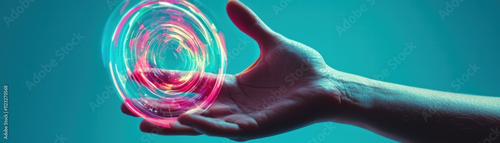 Poster futuristic ai-curated mobile app visualizing data tech hub digital art vibrant environment user pers