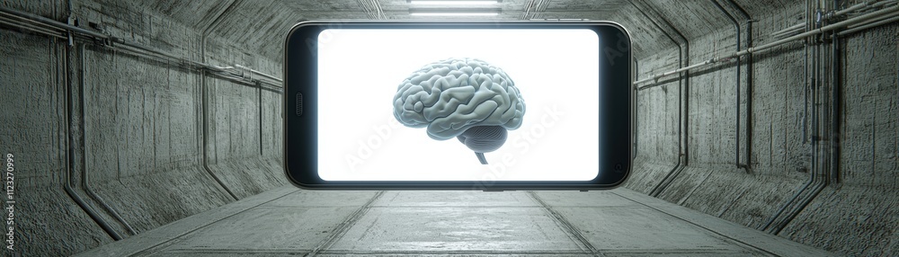 Poster a white brain analysis in a lab, ai-driven mobile insights exploring real-time data in a futuristic 