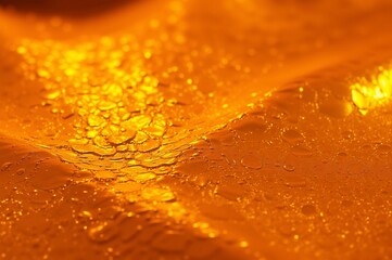 Obraz premium Close-Up of Water Droplets on a Glowing Orange Surface