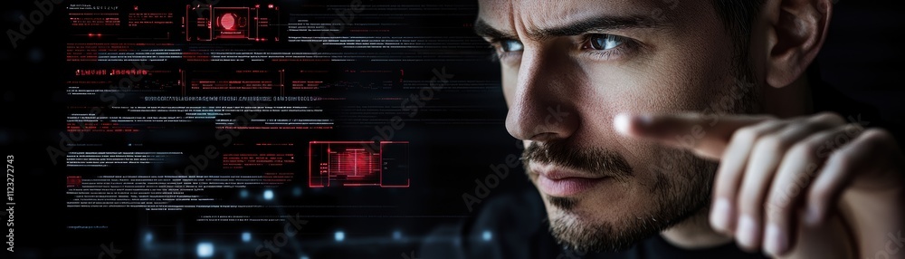 Poster a man pointing at analytical data on a mobile screen, ai-enhanced mobile dashboard visualization use