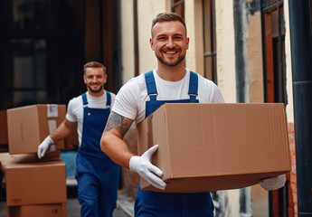 man holding a box , professional movers , concept transportation 