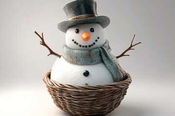 Obraz premium 3d rendering of snowman crisp studio lighting with top hat scarf and carrot nose