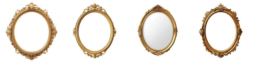 Exquisite set of vintage gold framed mirrors reflecting the elegant ornate decor and architectural...