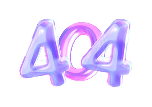 3d glossy 404 error text in pink and blue gradient with transparent background