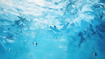 Obraz premium A close-up view of clear blue water, beautifully defocused to highlight the texture of the surface. The light plays off the ripples, while scattered bubbles add a dynamic element