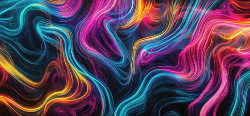 Fototapeta premium A vibrant abstract design featuring swirling neon colors on a dark background.