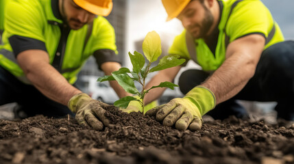 Fototapeta premium Eco Friendly Planting by Diverse Team of Workers