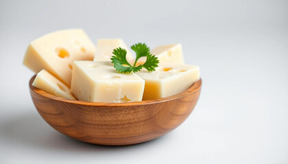 Top view fresh Cheese dices and slices