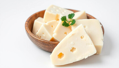 Top view fresh Cheese dices and slices