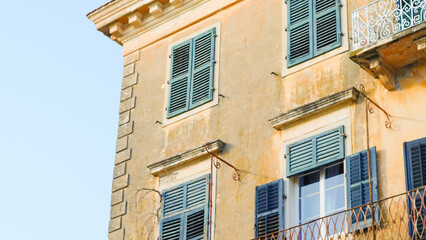 Naklejka premium Beautiful facades of old European buildings along a cobbled street in Europe.